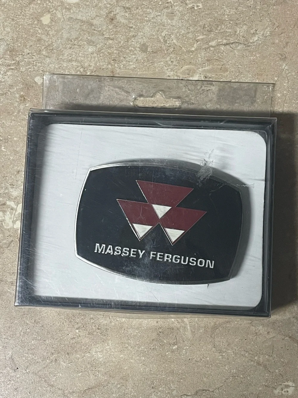 Rare Massey Ferguson Black Enamel Belt Buckle by SpecCast 03077 Triangles Red